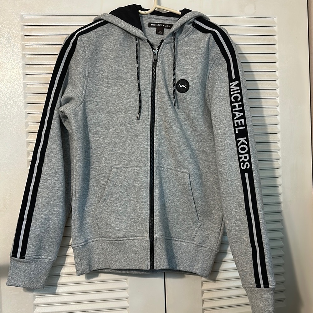 Michael Kors Grey Zip Hoodie Jacket Fleece Inside